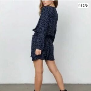 Rails Navy Leopard Print Long Sleeve Dress